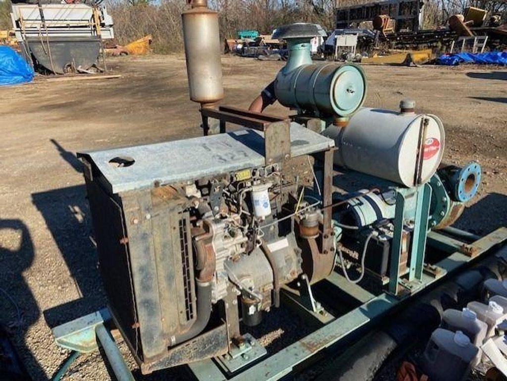 The used HALCO Model H64016002AG is a 6 inch by 6 inch by 14 inch water pump powered by a Perkins four cylinder diesel engine. It is a PTO driven pump mounted on construction skids and includes an onboard diesel fuel tank with a full set of gauges for operation monitoring. Photo Credit: Suggs Equipment Sales, Inc.