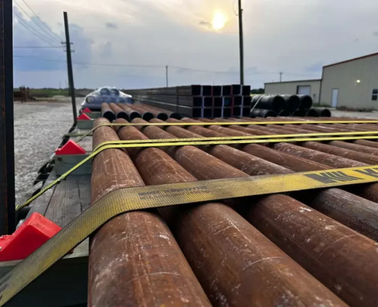 Surplus steel pipe is often sourced from unused industrial inventory, including cancelled orders, overruns, and excess stock from fabrication shops or steel yards. When properly inspected for structural integrity, this material can be fabricated into reliable marine piles at a significantly lower cost than newly manufactured pipe. Photo Credit: Dark Horse Metals