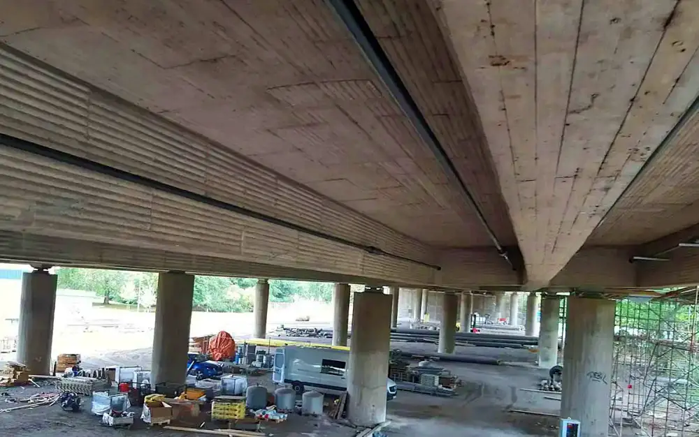 Modern tendon materials and anchorage systems allow longer spans and slimmer profiles in bridge foundations. These improvements reduce material use while maintaining structural performance. Photo Credit: DYWIDAG