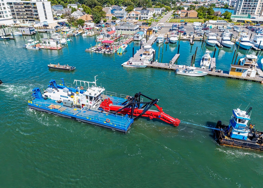 River and channel dredging restores safe operating depths for construction vessels that support piling projects. Without routine dredging, sediment buildup can halt equipment access and delay critical foundation work. Photo Credit: Ellicott Dredges, LLC