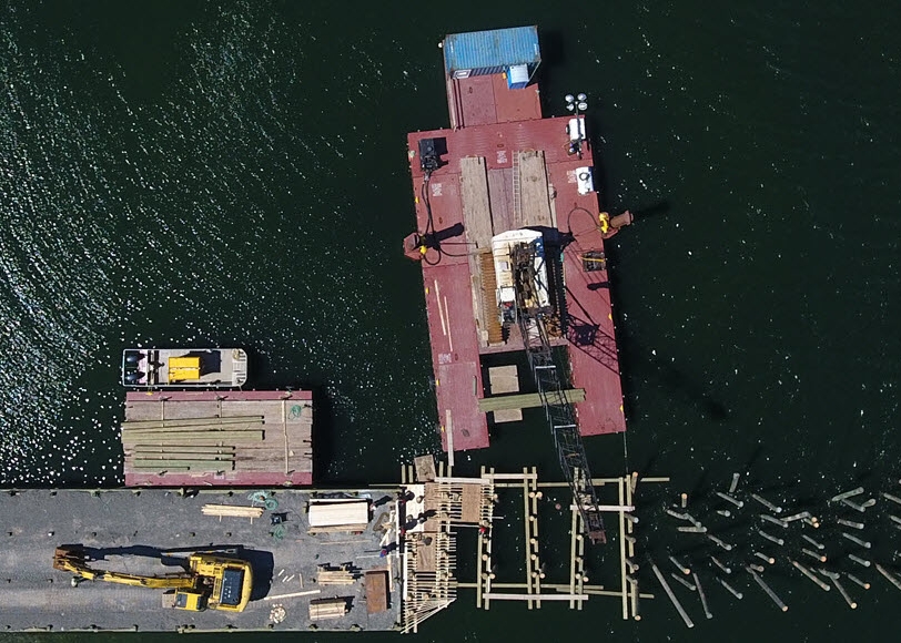 Precision positioning systems help marine contractors achieve centimetre level accuracy even when installing piles from floating platforms affected by waves and current. This accuracy reduces rework and keeps project timelines on track. Photo Credit: Measutronics