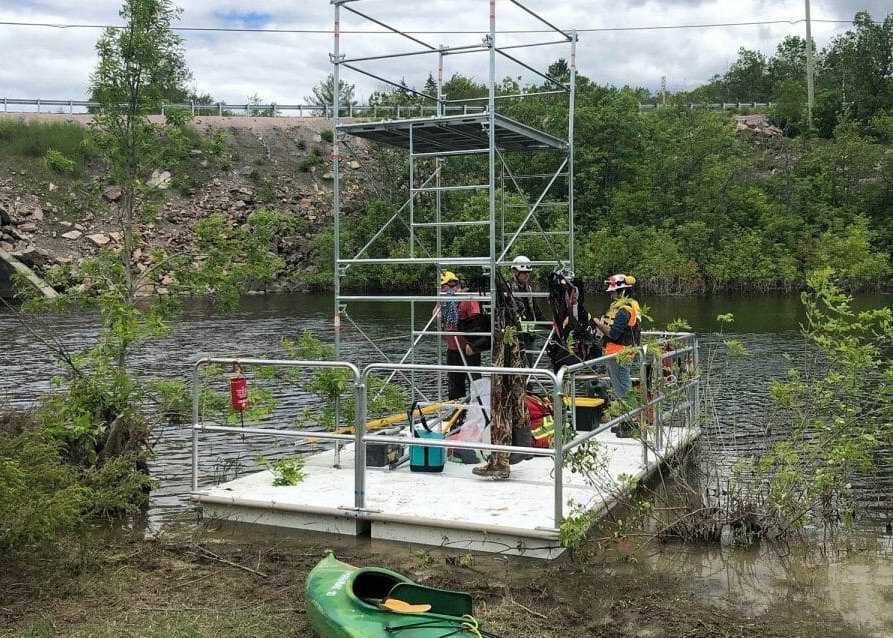 When properly anchored or guided, floating docks can provide the stability needed for impact and vibratory pile driving operations. This helps maintain pile alignment while reducing unnecessary movement during installation. Photo Credit: AccuDock®