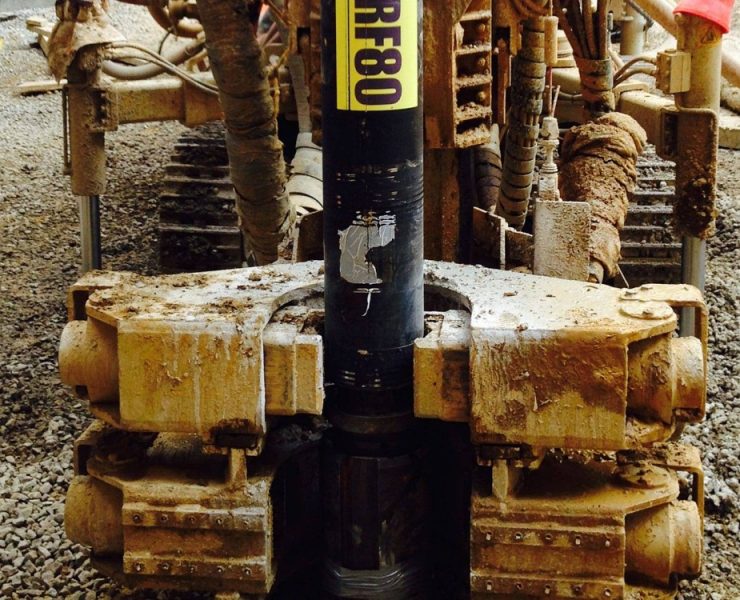Soil-to-rock transitions often involve weathered or fractured rock rather than intact bedrock, creating uneven resistance across the borehole. This variability is a primary cause of early deviation during deep foundation drilling. Photo Credit: Center Rock, Inc.