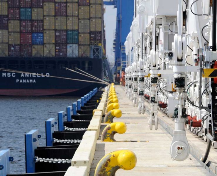 High wind speeds significantly increase mooring line loads because wind pressure on a vessel rises with the square of wind velocity. Even moderate increases in sustained wind can push mooring forces beyond the capacity of older dock hardware. Photo Credit: Marine Structures