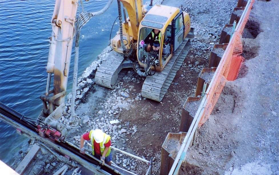 Rapid-install mechanical anchors allow seawall reinforcement to be completed with minimal excavation and reduced construction windows. This makes them suitable for active waterfront and tidal environments. Photo Credit: Anchor Systems International