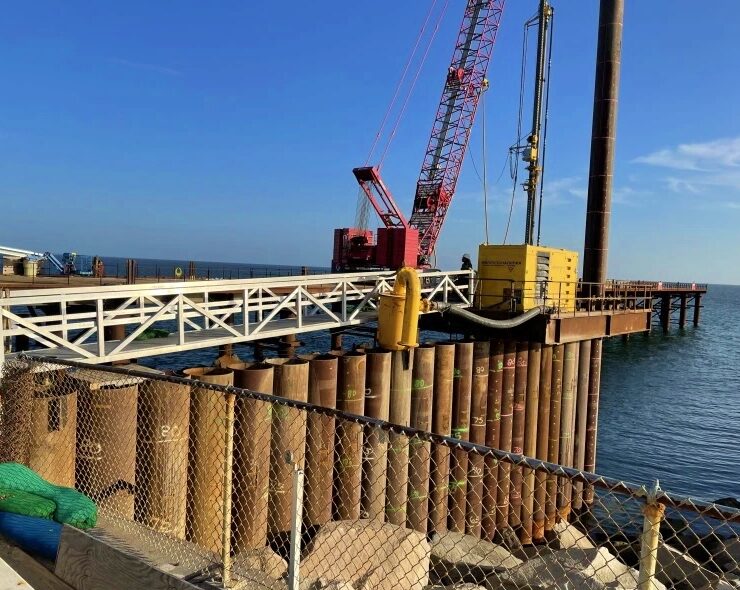 O-Pile® uses steel pipes with welded PilePro® connectors to form a continuous pipe sheet pile wall. Photo Credit: Sheet-Pile LLC