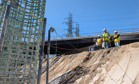 The tubes are installed before concrete placement. Their number and spacing determine the available test coverage. Photo Credit: GRL Engineers, Inc