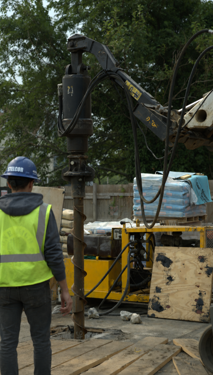 An IDEAL team member provides on-site installation support to help ensure the STELCOR® pile installation proceeds smoothly. Photo Credit: IDEAL Group