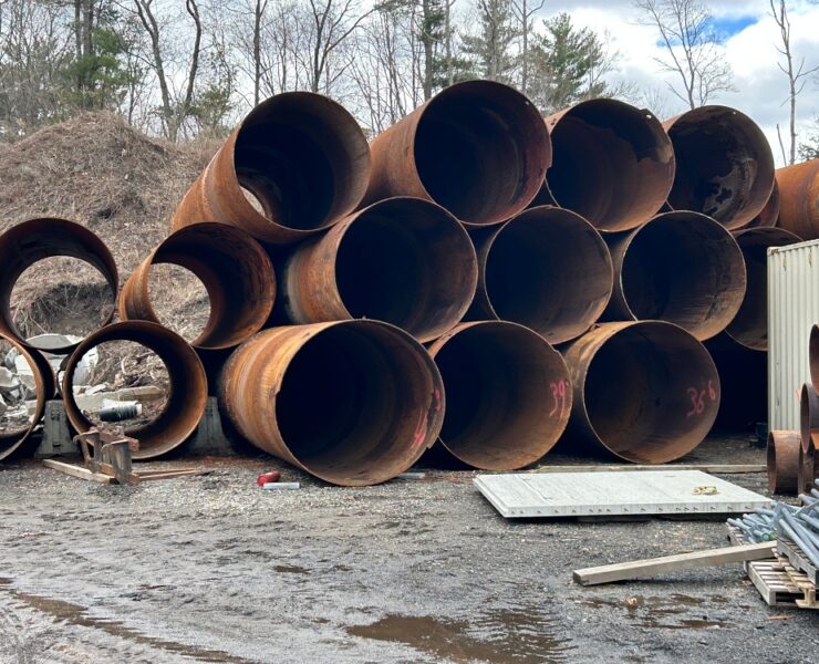 Large-diameter 60" and 72" steel pipe is available from M.T. Kaye Steel LLC in the Northeast USA, with 32 pieces totaling 957 ft.