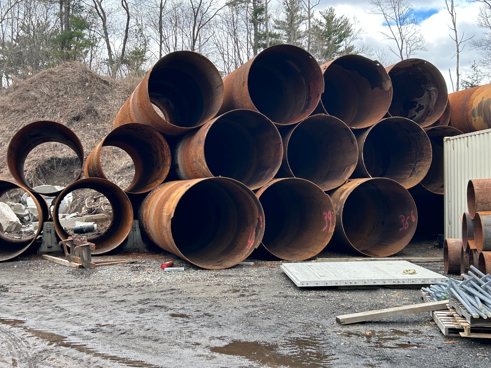 Large-diameter 60" and 72" steel pipe is available from M.T. Kaye Steel LLC in the Northeast USA, with 32 pieces totaling 957 ft.