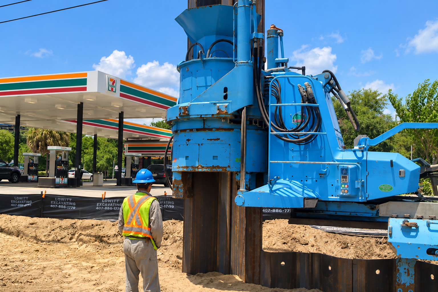 OSHA requires the estimated locations of underground utilities to be determined before excavation begins. Their exact locations must be established by safe and acceptable means as work approaches them. Photo Credit: Blue Iron Foundations & Shoring, LLC