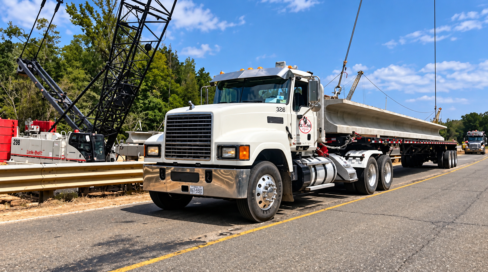 FMCSA recognizes that beams, girders, and similar fabricated structural items may require special securement methods. Those methods must still satisfy applicable cargo-securement performance and working-load-limit requirements. Photo Credit: Pile Beam and Bridge Transport
