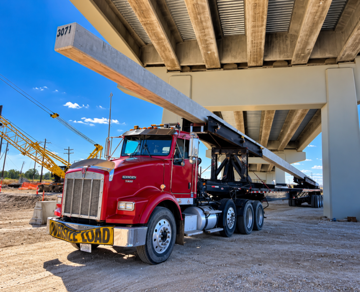 Low-speed offtracking occurs when a trailer’s rear wheels follow a path inside the path of the tractor during a turn. Steering the rear axle group gives the transport team greater control over that travel path. Photo Credit: Pile Beam and Bridge Transport